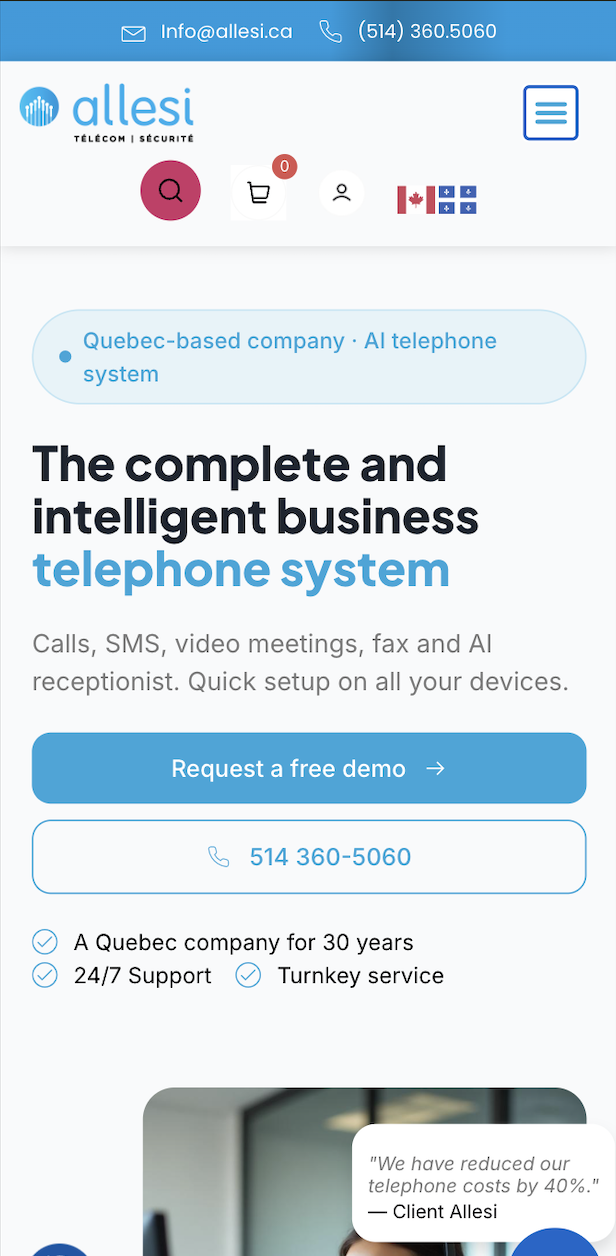Telecom landing page before redesign